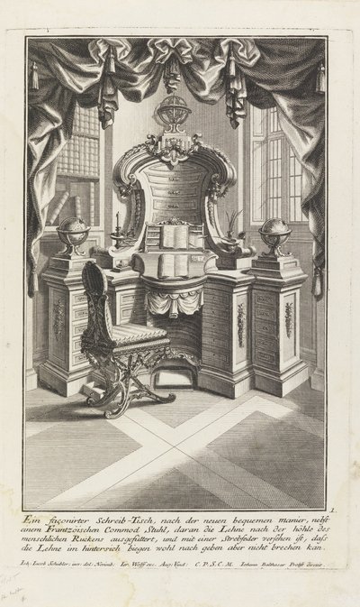 A Fashioned Writing Desk and Chair by Johann Jacob Schubler